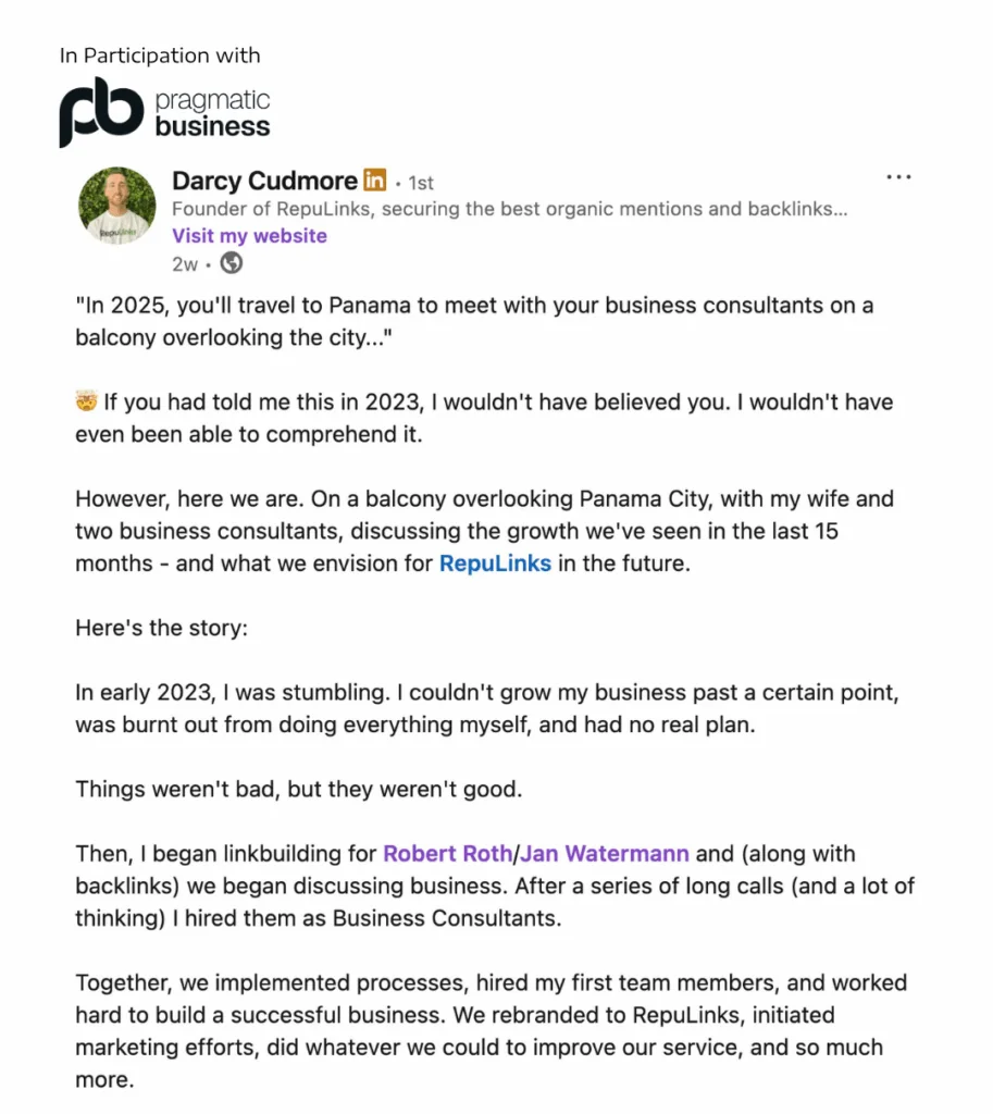 Pragmatic Business Collaboration with RepuLinks – Featuring Darcy Cudmore, Founder